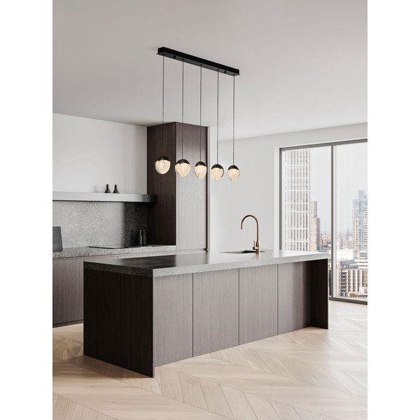 Lampadario LED nero opaco in alluminio con paralume in vetro con intensità regolabile Alicia – Nova Luce-image-1