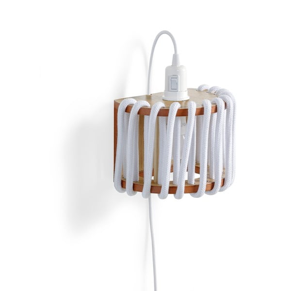 Lampada da parete bianca con struttura in legno, lunghezza 20 cm Macaron - EMKO-image-3