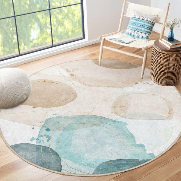 Tappeto rotondo blu/beige lavabile ø 120 cm Puddle – Mila Home-image-4