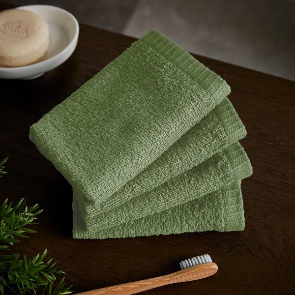 Set di asciugamani con asciugatura rapida/tipo terry verdi in cotone 4 pz 30x30 cm Quick Dry – Catherine Lansfield-image-1