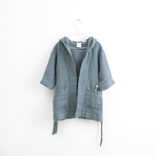 Accappatoio per bambini in lino blu Natura, taglia 104 - 116 Blue Fog - Linen Tales