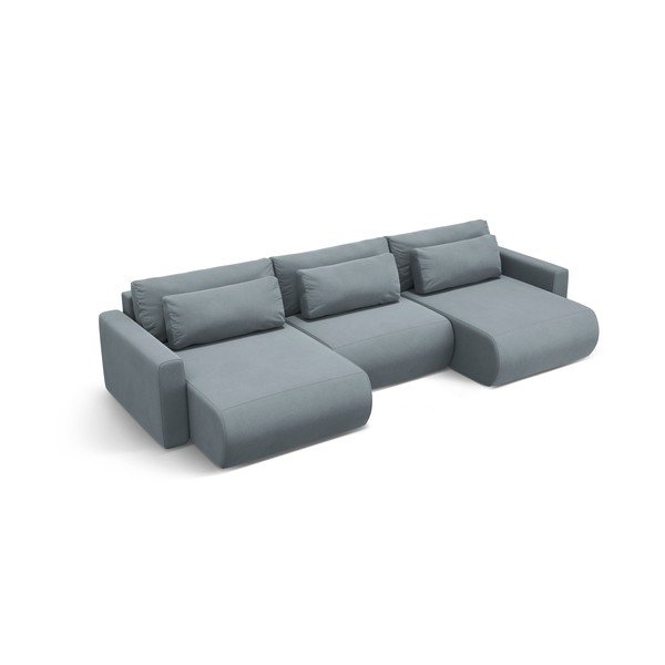 Divano angolare blu polveroso allungabile con contenitore (a U) e rivestimento in velluto Belfast – Cosmopolitan Design-image-2