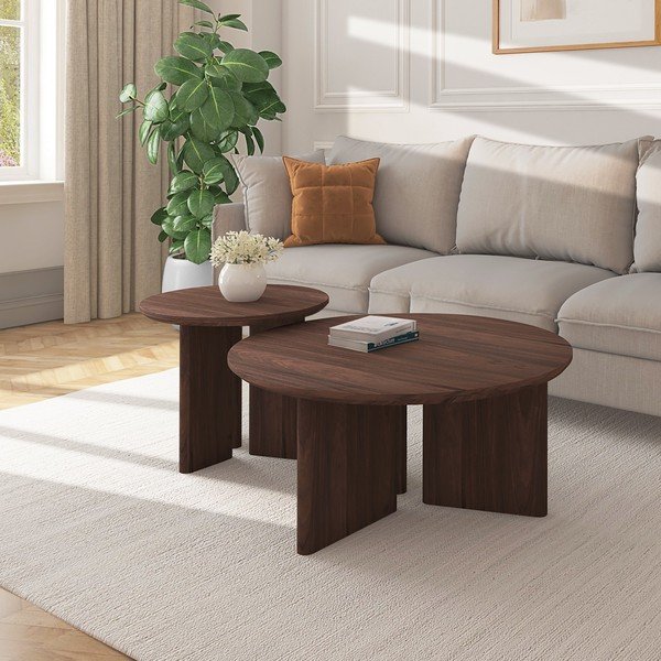 Tavolino da salotto rotondo colore naturale scuro con piano effetto noce ø 50 cm Chatham – Støraa-image-1