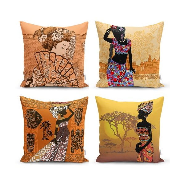 Set di 4 federe decorative etniche orientali, 45 x 45 cm - Minimalist Cushion Covers