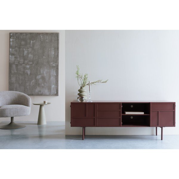 Mobile TV rosso in metallo 160x58x36 cm Davis – White Label-image-4