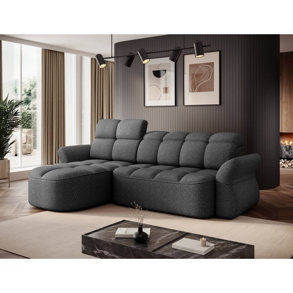 Divano angolare grigio scuro allungabile/con contenitore (con penisola a sinistra/con chaise lounge) e rivestimento in velluto Beneth – ELTAP-image-3