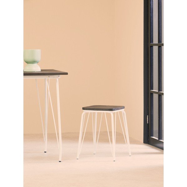 Sgabello bianco/colore naturale scuro in olmo massiccio District – Premier Housewares-image-1