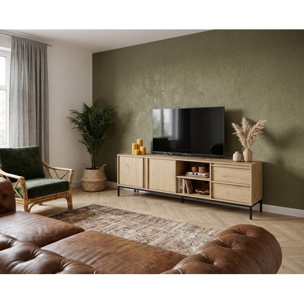Mobile TV di colore naturale con effetto rovere 180x59x40 cm Luc – Marckeric-image-1