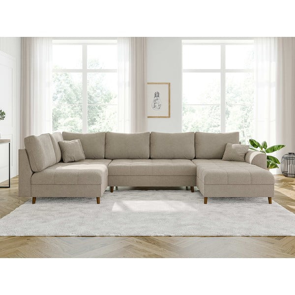 Divano angolare beige in tessuto bouclé (angolo destro/"U") Ariella - Ropez-image-1