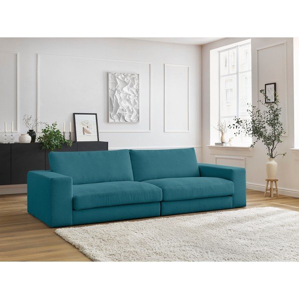 Divano blu con rivestimento in velluto a coste 274 cm Leonard – Bobochic Paris-image-1