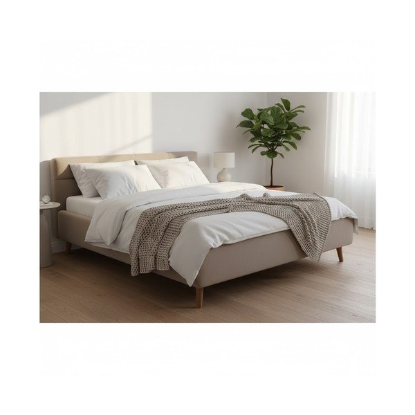 Letto matrimoniale imbottito beige con contenitore con rete inclusa 180x200 cm Lotte – Meise Möbel-image-3