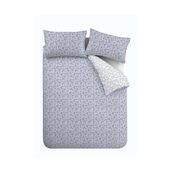Set copripiumino e federa blu in percalle di cotone per letto matrimoniale/per letto esteso 3 pezzi 230x220 cm Shadow Leaves – Bianca