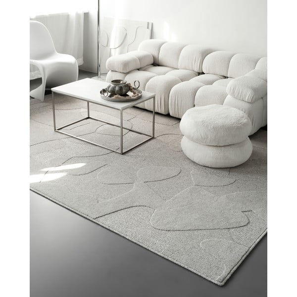 Tappeto in lana grigio chiaro 133x190 cm Morphic Botanica - Agnella-image-1