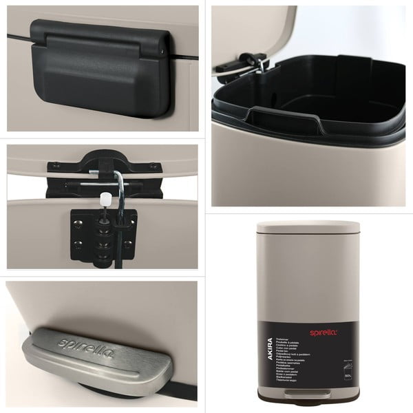 Cestino per la spazzatura grigio tortora in acciaio con pedale 50 l   Akira – Spirella-image-4