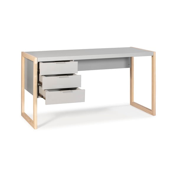 Scrivania grigia con gambe in legno di pino Frank - Marckeric-image-4