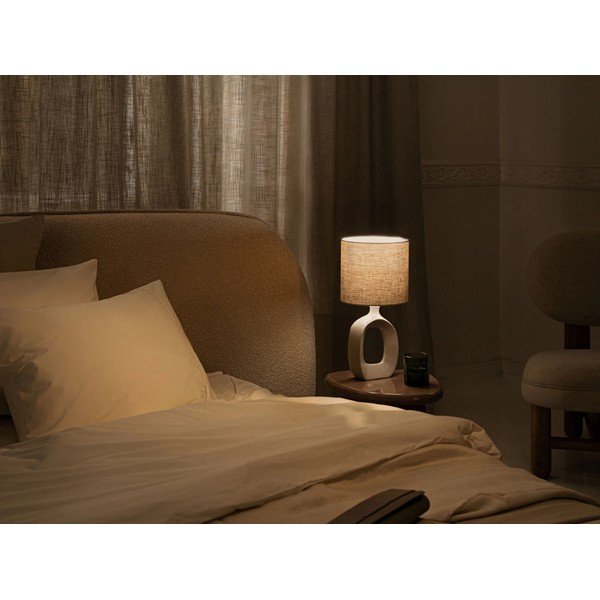 Letto matrimoniale imbottito color crema con contenitore con rete inclusa 160x200 cm Ovalo – Micadoni -image-1