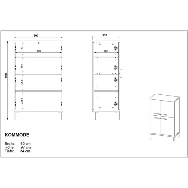 Mobile bagno alto grigio e beige in noce 60x97 cm Yonkers - Germania-image-4