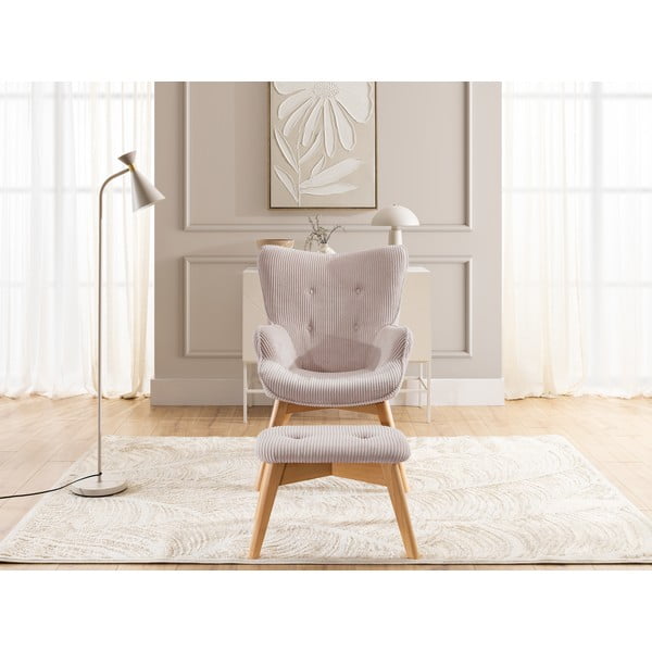 Poltrona con poggiapiedi rosa chiaro con rivestimento in velluto a coste Niko – Ropez-image-1