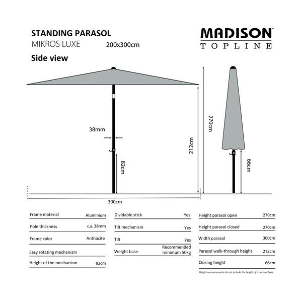 Ombrellone grigio 200x300 cm Mikros - Madison-image-1