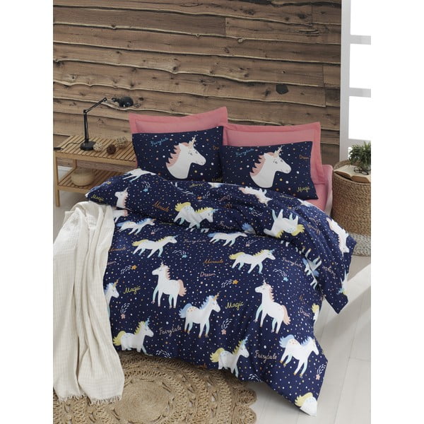 Lenzuola con lenzuolo Eponj Home Magic Unicorn Blu scuro, 200 x 220 cm - Mijolnir