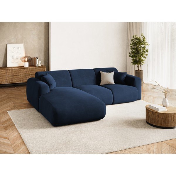 Divano angolare blu scuro (con penisola a sinistra/con chaise lounge) con rivestimento in velluto Molino – Micadoni -image-1