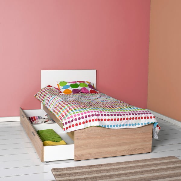Letto per bambini bianco/naturale con contenitore 90x190 cm - Kalune Design-image-1