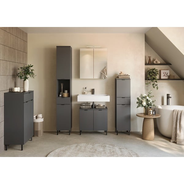 Mobile per bagno color antracite alto e stretto 30x120 cm Arcena – Germania-image-1