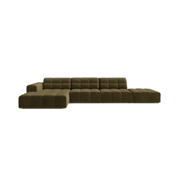 Divano angolare color kaki (con penisola a sinistra/con chaise lounge) con rivestimento in velluto Chicago – Cosmopolitan Design