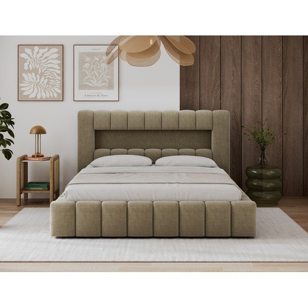 Letto matrimoniale imbottito marrone chiaro con contenitore con rete inclusa 140x200 cm Lamica – ELTAP-image-1