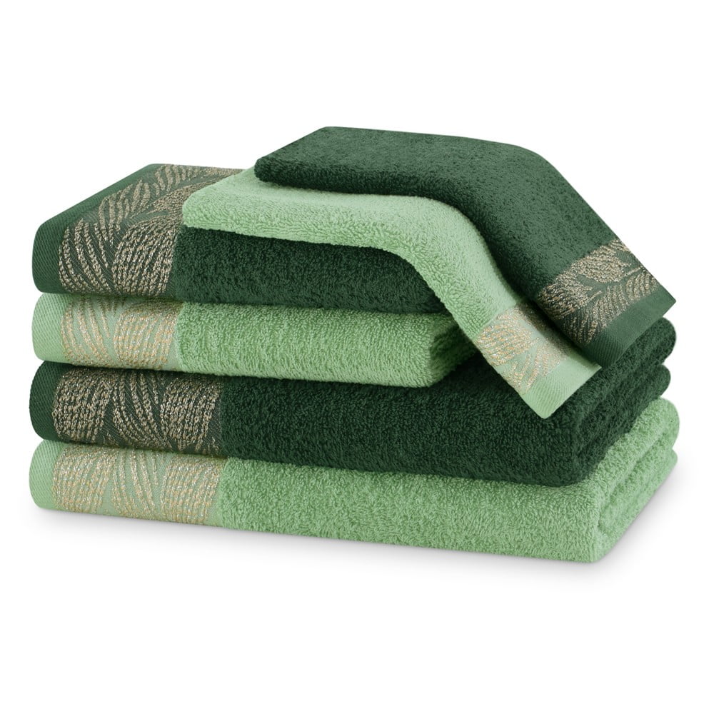 Set di asciugamani per viso e corpo tipo terry verdi in cotone 6 pz Allium – Restilo | Asciugamani