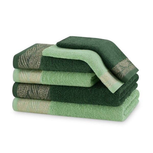 Set di asciugamani per viso e corpo tipo terry verdi in cotone 6 pz Allium – Restilo