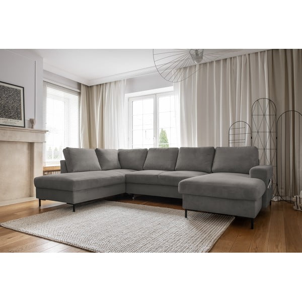 Divano letto in velluto a coste grigio (angolo sinistro) Lofty Lilly - Miuform-image-3