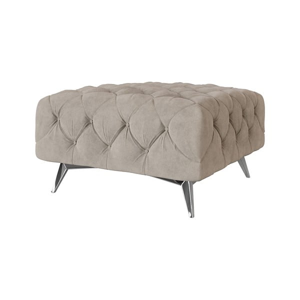 Poggiapiedi greige con rivestimento in velluto Chelsea – Ropez-image-2