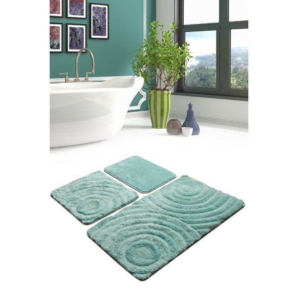 Set di 3 tappetini da bagno verde menta Wave - Foutastic-image-1