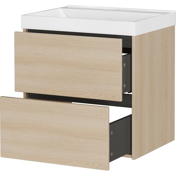 Mobile da lavabo di colore naturale con effetto rovere da appendere 61x65 cm Bodera – Germania-image-4