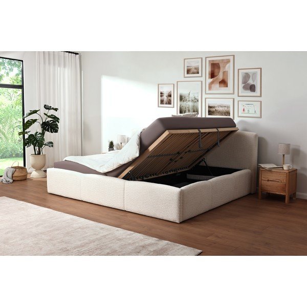Letto matrimoniale imbottito avorio rete non inclusa 200x240 cm Merida – Meise Möbel-image-1