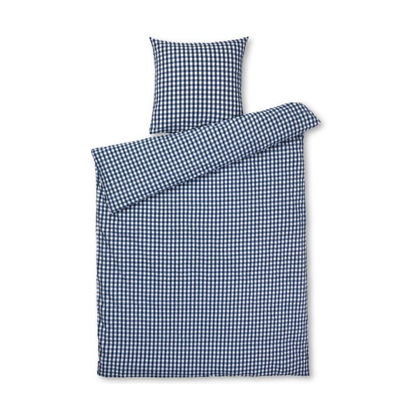 Biancheria da letto in crêpe bianca e blu scuro per letto singolo 140x200 cm Bæk&Bølge - JUNA