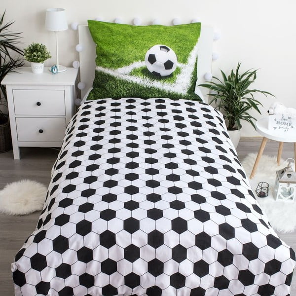 Set copripiumino e federa da bambini verde in cotone per letto singolo 140x200 cm Football – Jerry Fabrics-image-2