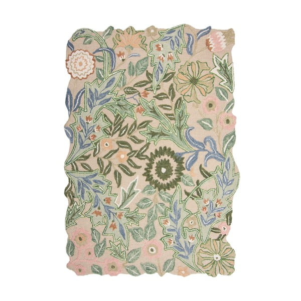 Tappeto verde in lana tessuto a mano 120x170 cm Bryony Shaped Floral - Flair Rugs