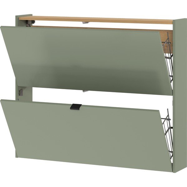 Scarpiera verde polveroso con effetto rovere con ante ribaltabili/da parete 100x83x18 cm Ameca – Germania-image-3