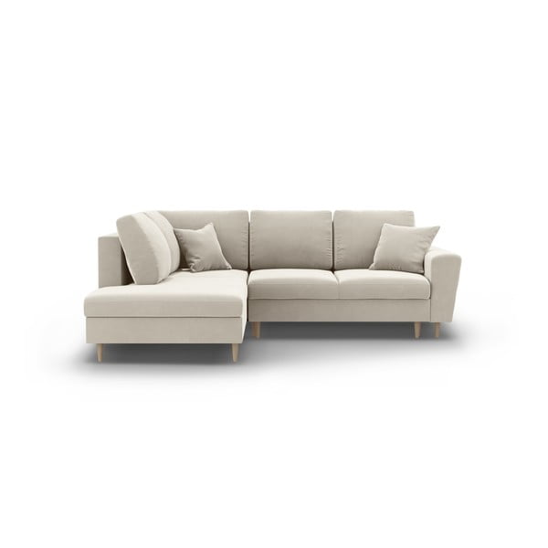 Divano angolare beige allungabile e con contenitore (con penisola a sinistra/a L) con rivestimento in velluto Kyoto – Cosmopolitan Design