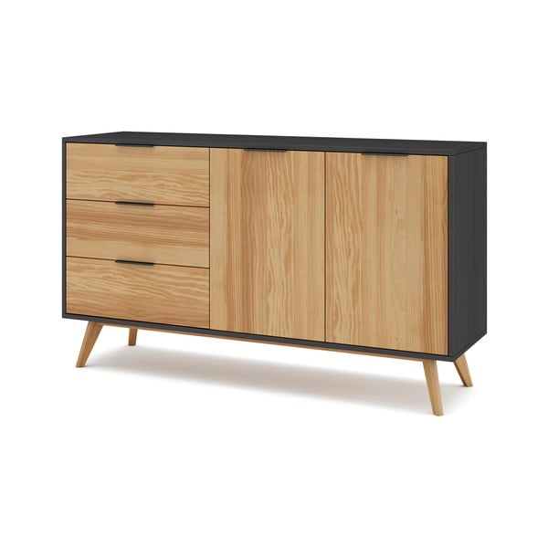 Cassettiera bassa in pino nero/naturale 140x81 cm Lavis - Marckeric-image-2