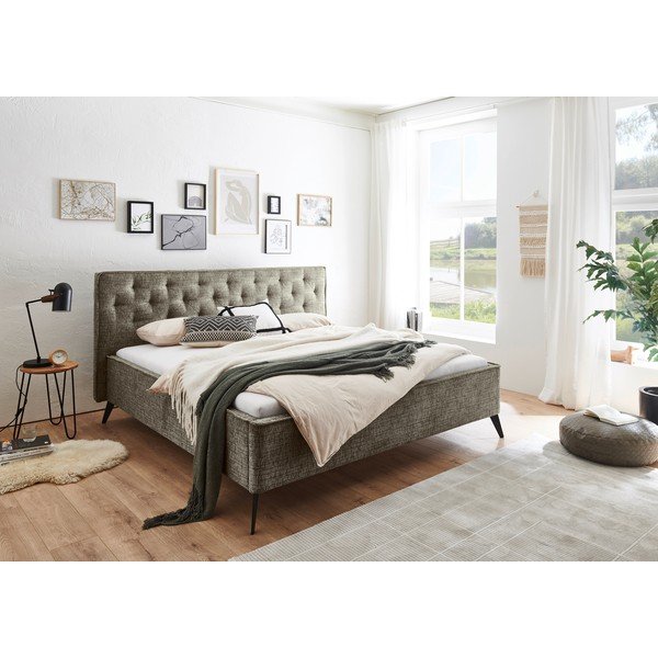 Letto matrimoniale imbottito verde scuro rete non inclusa 180x200 cm Alicante – Meise Möbel-image-1