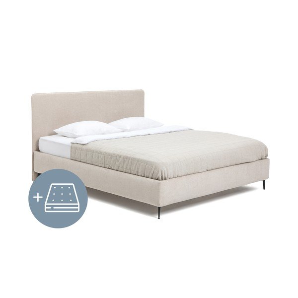 Letto matrimoniale imbottito beige con materasso incluso/con rete inclusa 160x200 cm Noira Slim – Bonami Selection