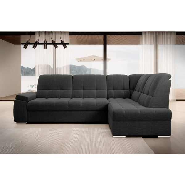 Divano angolare grigio scuro allungabile/con contenitore (con penisola a destra/a L) Sado – ELTAP-image-3