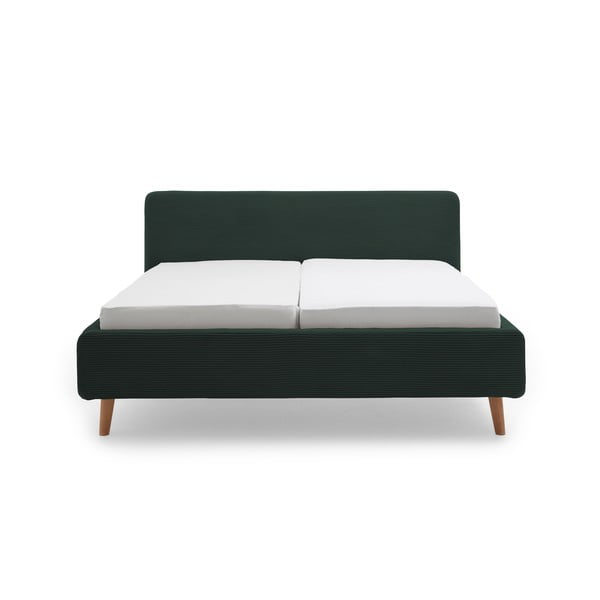 Letto matrimoniale imbottito verde scuro con contenitore con rete inclusa 160x200 cm Mattis Cord – Meise Möbel-image-2