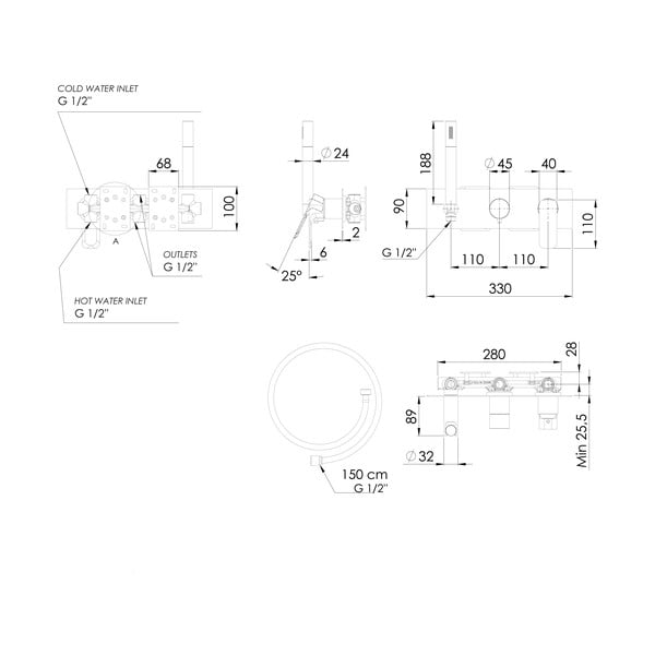Rubinetto per doccia in nero opaco da incasso (con tre uscite) Spy – Sapho-image-3