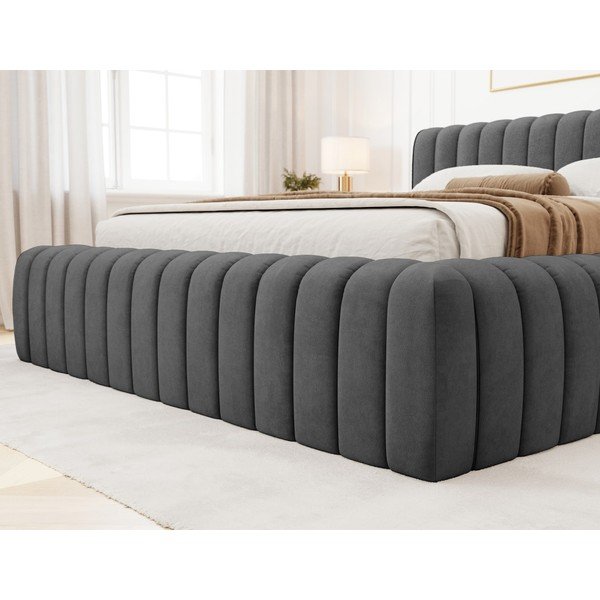 Letto matrimoniale imbottito grigio scuro con contenitore e rete inclusi 180x200 cm Carilla – ELTAP-image-3