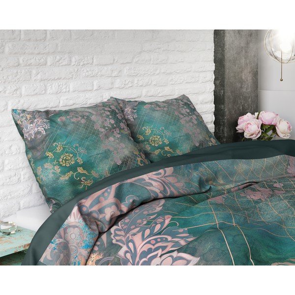 Biancheria da letto singola in cotone verde Tiran Flower, 140 x 200 cm - Pure Cotton-image-2