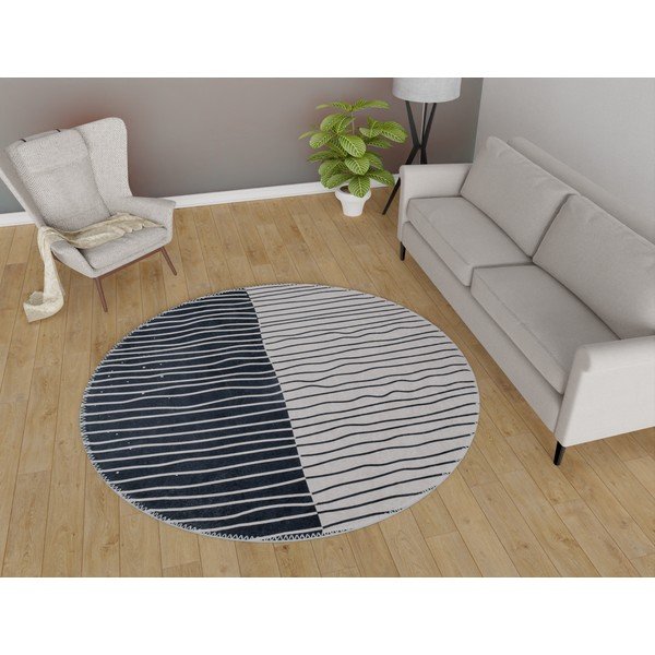 Tappeto rotondo lavabile bianco e nero ø 120 cm Yuvarlak - Vitaus-image-1